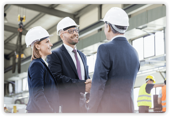Group of executives wearing hard hats